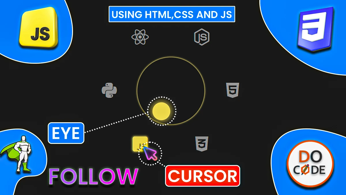 Interactive Eye Follows Cursor with Hoverable Icons using HTML, CSS, JavaScript & GSAP